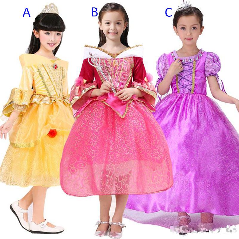 2017 3 Style Girl Princess Dress Purple Rapunzel Dress Sleeping Beauty