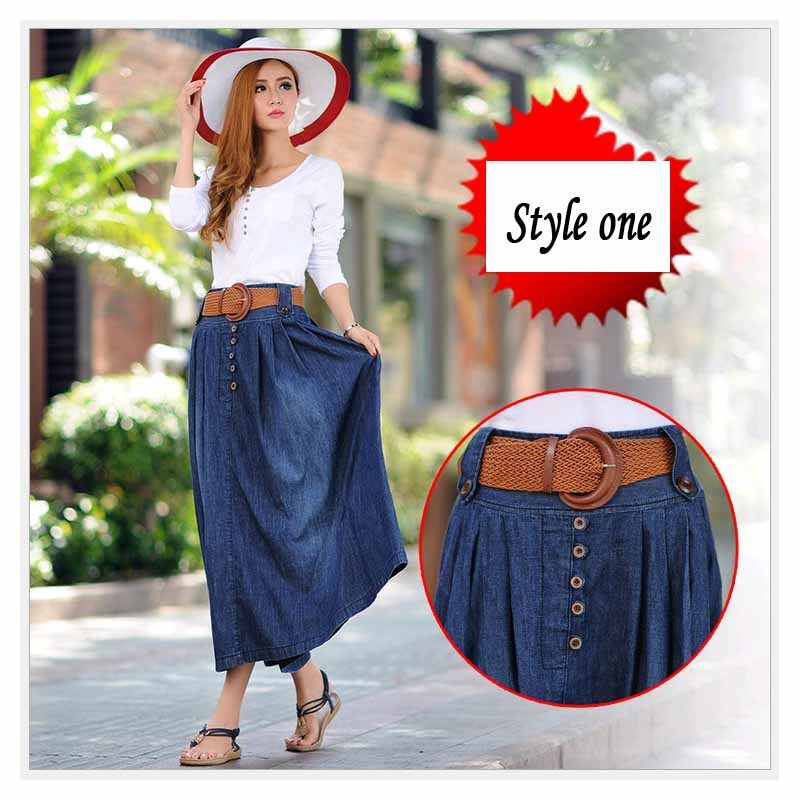 2017 Wholesale 3xl Big Size Long Jean Skirts Womens Denim Skirts Girls