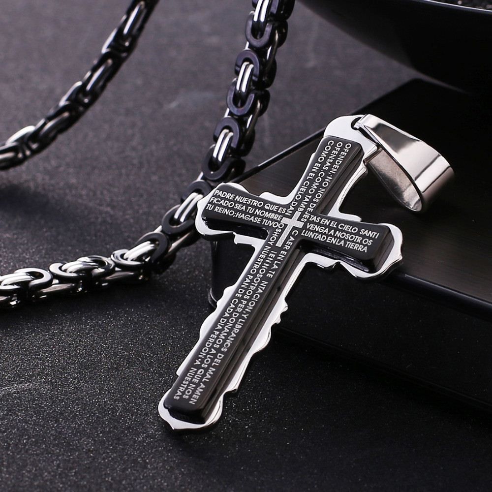 Wholesale Holy Bible Scripture Cross Pendant Necklace For Men Stainless