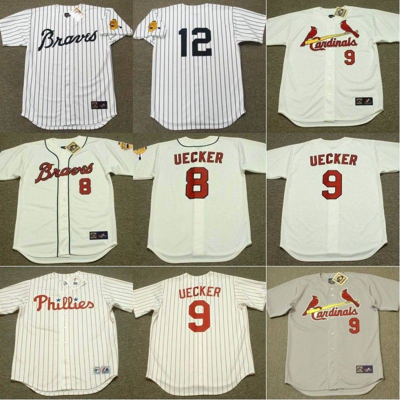2017 9 Bob Uecker Throwback Baseball Jerseys St. Louis Cardinals 1964 Atlanta Braves 1967 12