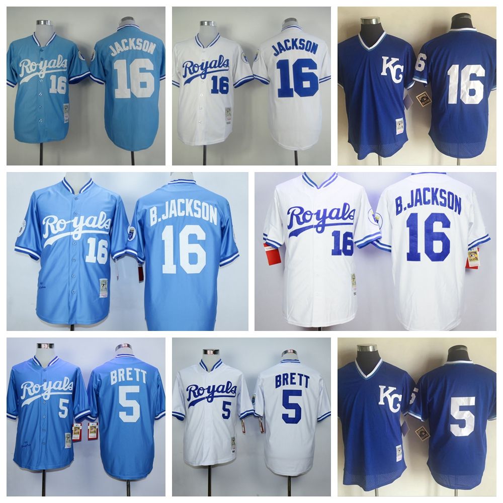 Throwback Kansas City Royals Baseball Jerseys 16 Bo Jackson 5 Brett Cooperstown Retro B