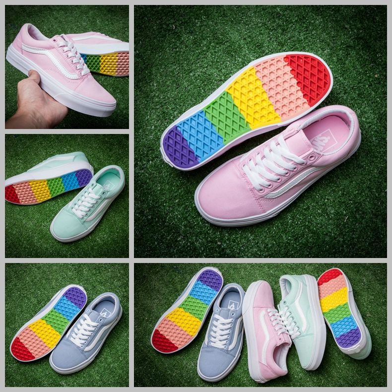 pink vans with rainbow bottoms