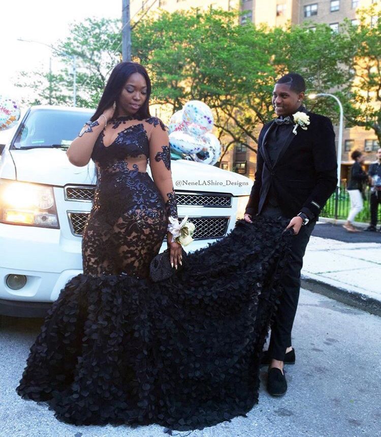 Stylish Africa Plus Size Appliqued Black Prom Dresses Custom Made 2017