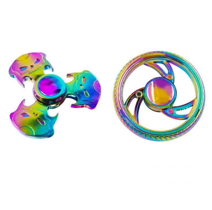 Rainbow Skeleton Hand Spinner Skull Head Flywheel Alloy Metal