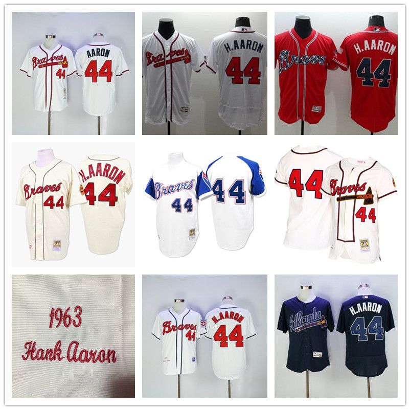 Best Throwback Atlanta Braves 44 Hank Aaron 1957 1963 1974 Retro Cream White Mens H.Aaron