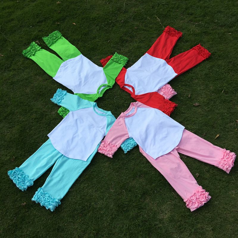 2017 Ruffle Cotton Kids Raglan Tee Wholesale Blanks Four Colors Toddler