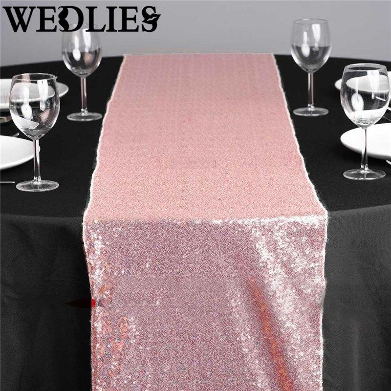 Wholesale 12x72 Sequin Table Runner Sparkly Pink Table Cloth Roll