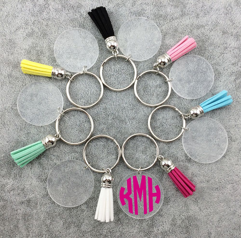 2018 Monogram Clear Acrylic Disc Tassel Keychain In Stock From