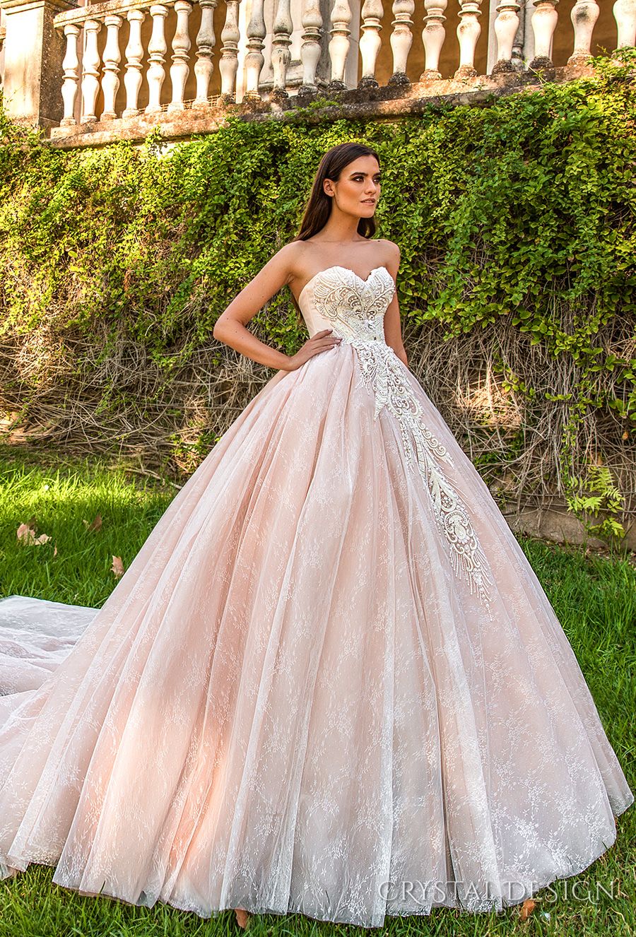 Pink Princess Royal Train Wedding Dresses 2017 Crystal Design Bridal