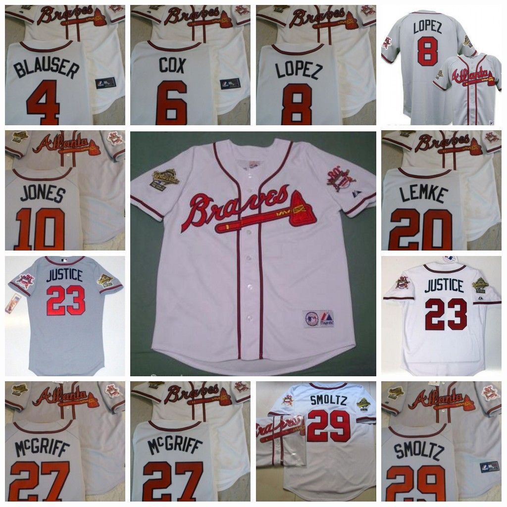 2017 1995 World Series Atlanta Braves Jersey 30th Patch 23 David Justice 4 Jeff Blauser 6 Bobby