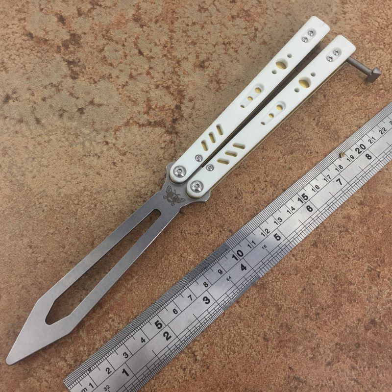 Brs Premium Balisong Butterfly Knife White G 10 Gold Titanium Liner