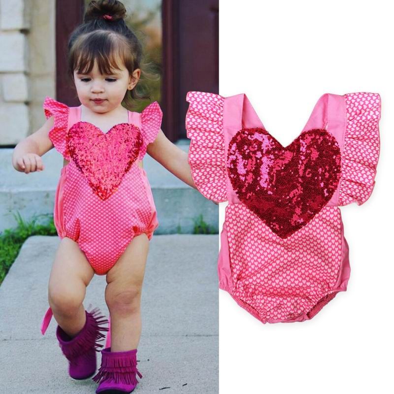 2017 2017 Valentine Baby Girl Onesies Bodysuit Europe America Sequins