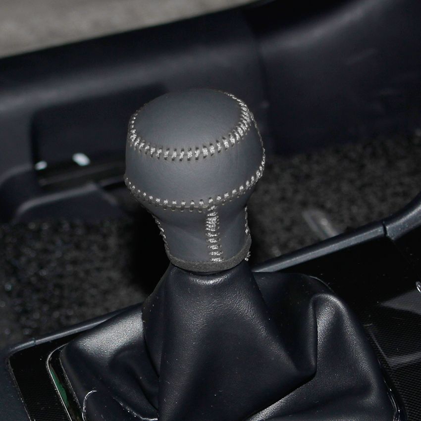 Xuji Black Genuine Leather Diy Hand Stitched Gear Shift Knob Cover For