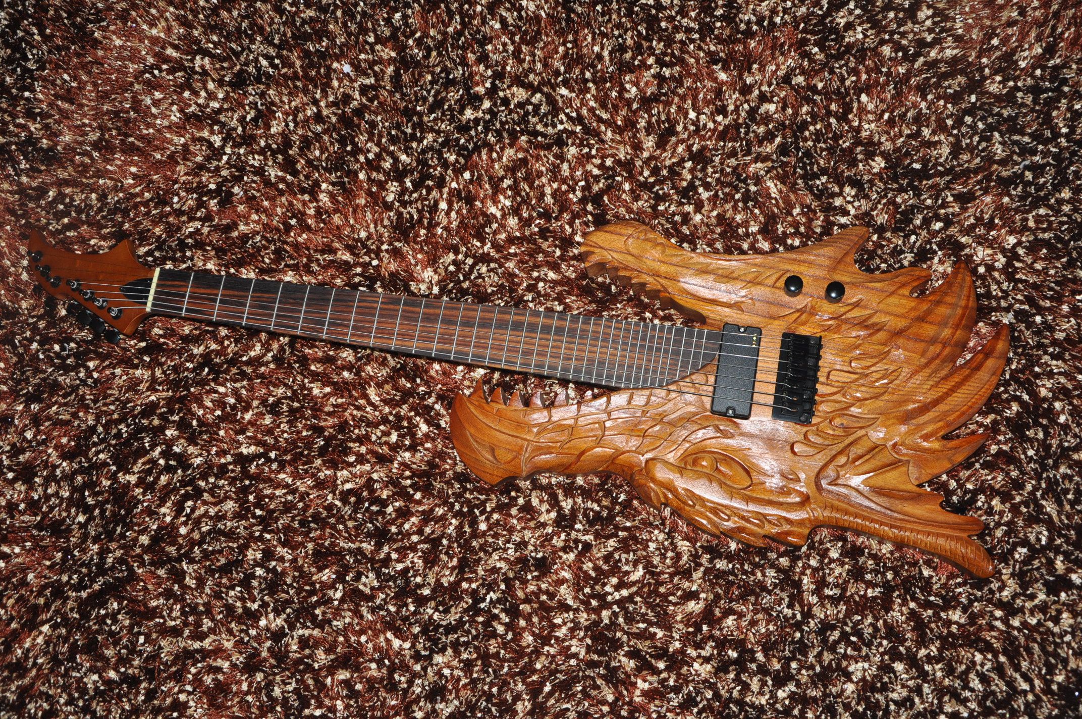 7 String Electric Guitar Carved Body China Dragon Design Set In Neck