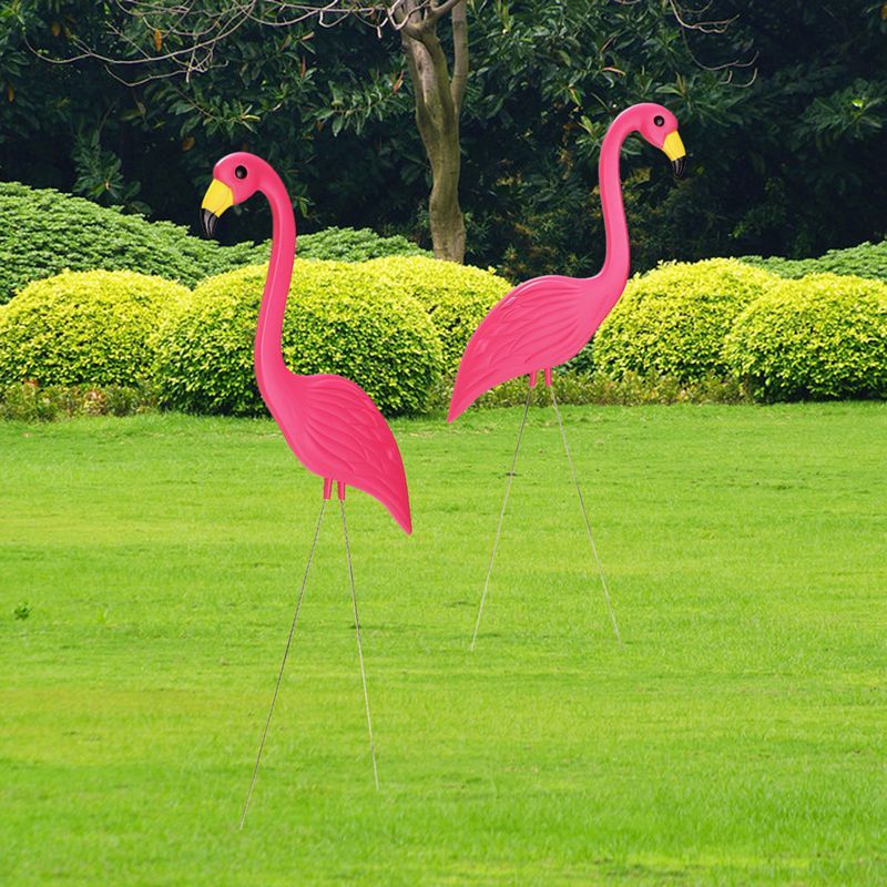 Wholesale New 90x35cm Pink Flamingos Plastic Art Ornaments Retro Stakes For Yard Garden Lawn