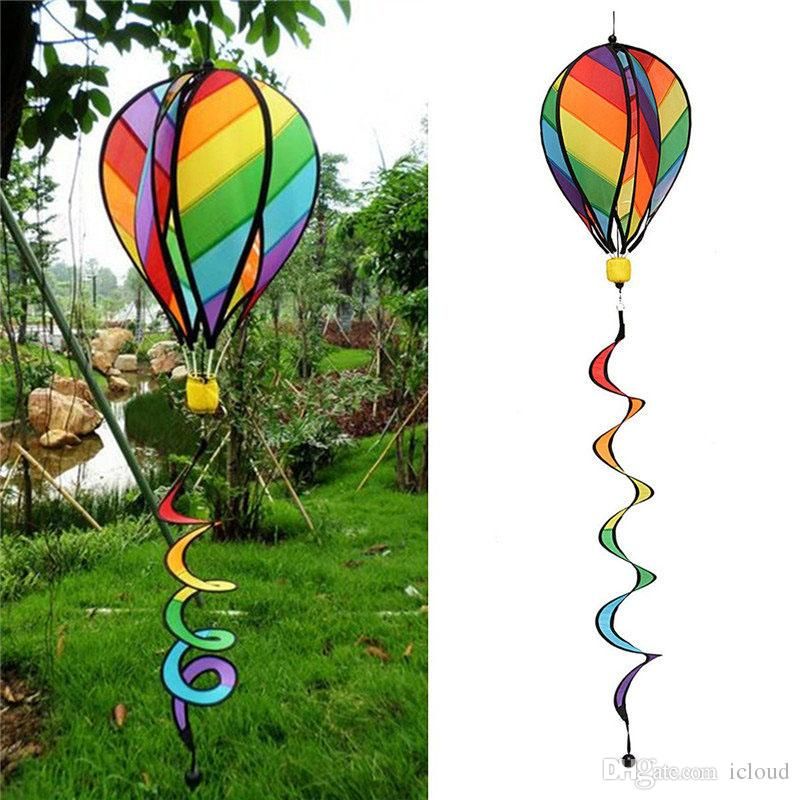 2017 Striped Rainbow Windsock Hot Air Balloon Wind Spinner Garden Yard