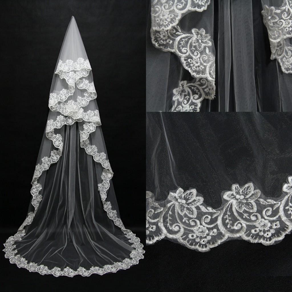 2017 Cheap Cathedral Bridal Veils 100 Real Images Lace Bridal Wedding