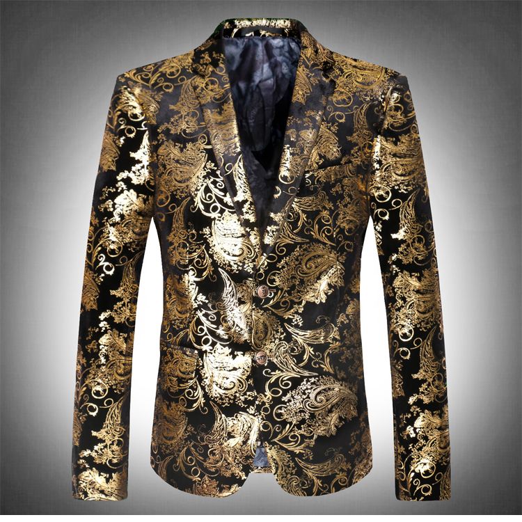Golden Black Print Jackets Blazers Prom Fashion Costume Men'S Jacket