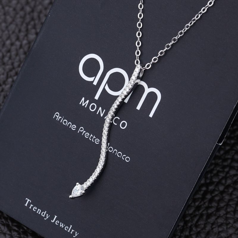 2017 Apm Jewelry Inlaid 925 Sterling Silver Micro Droplets Zircon Snake Necklace Necklaces