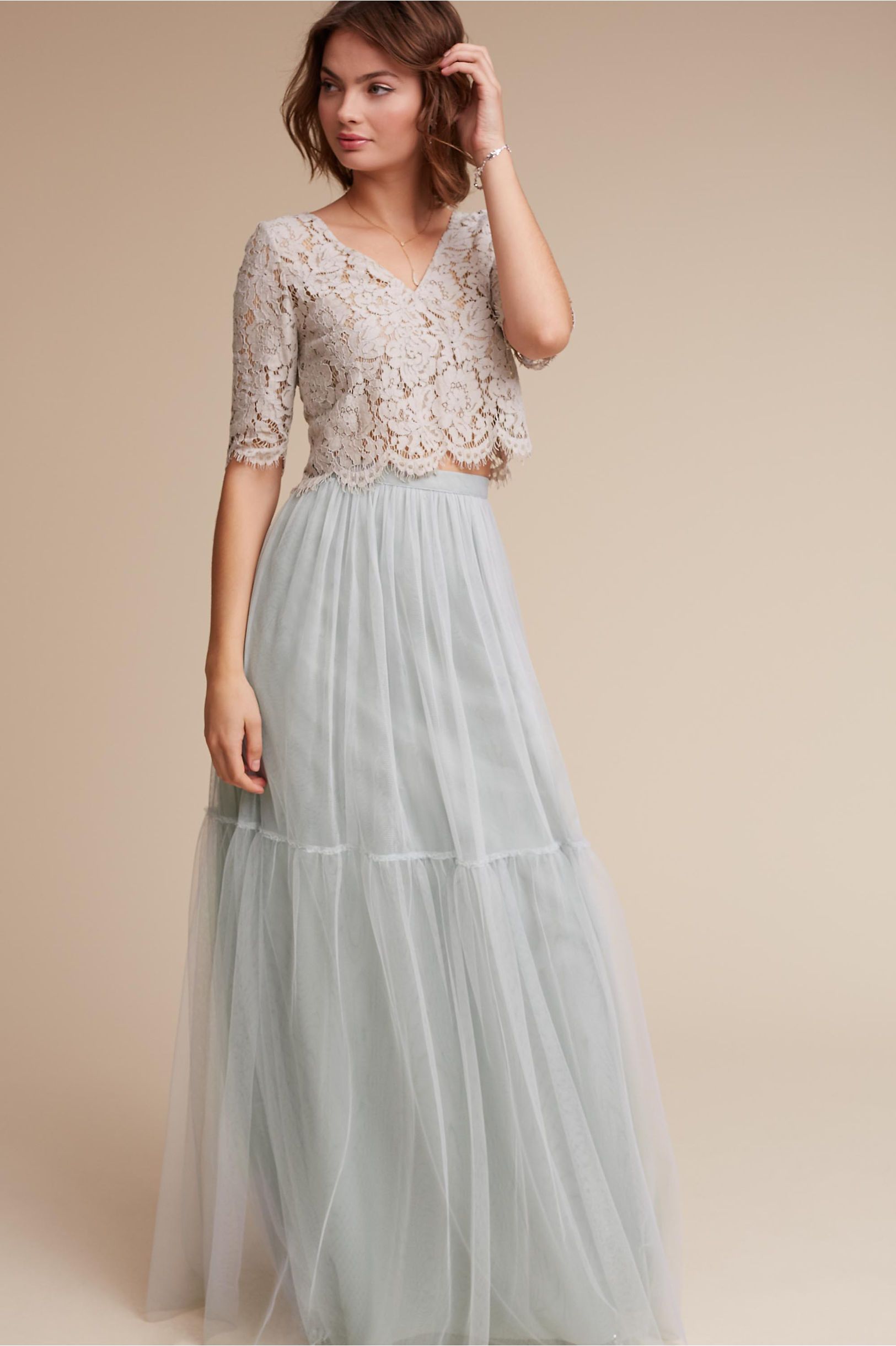 Two Pieces Bridesmaid Dresses 2017 Bhldn Under 100 with Half Sleeves