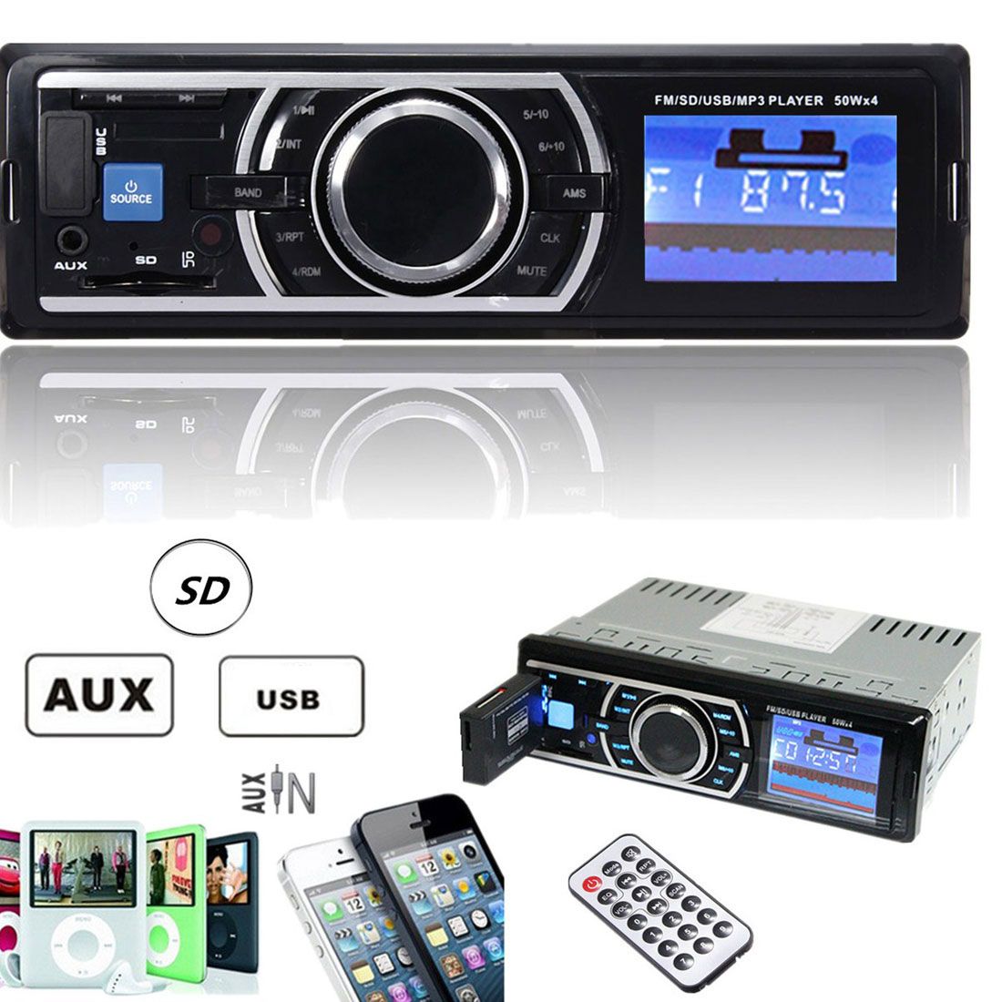 25w X 4ch Auto Car Stereo Audio In Dash Aux Input Receiver With Sd Usb