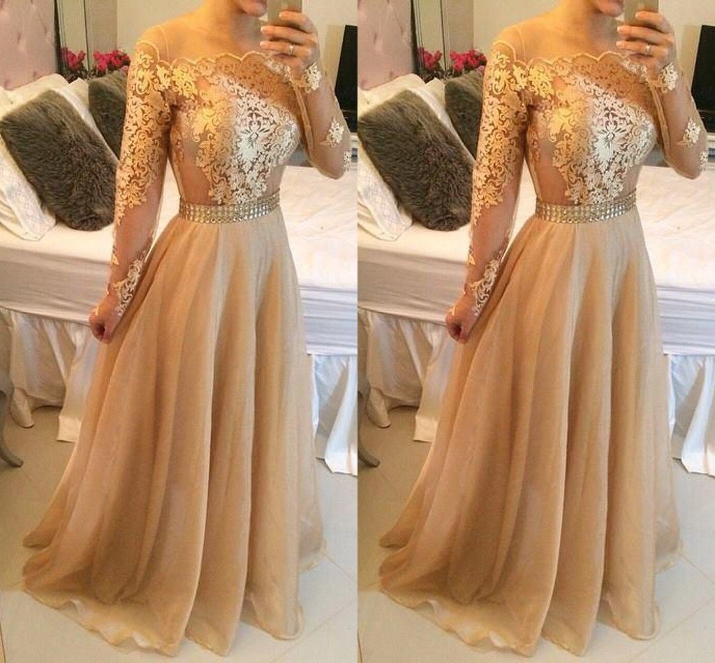 Evening Dress Long Sleeve Brown