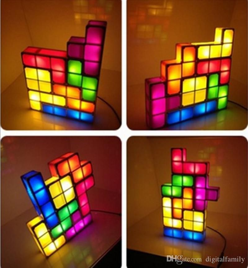 2017 Tetris Puzzle Lamp Led Constructible Block Table Bed Small Decorative Stackable Night Light ...