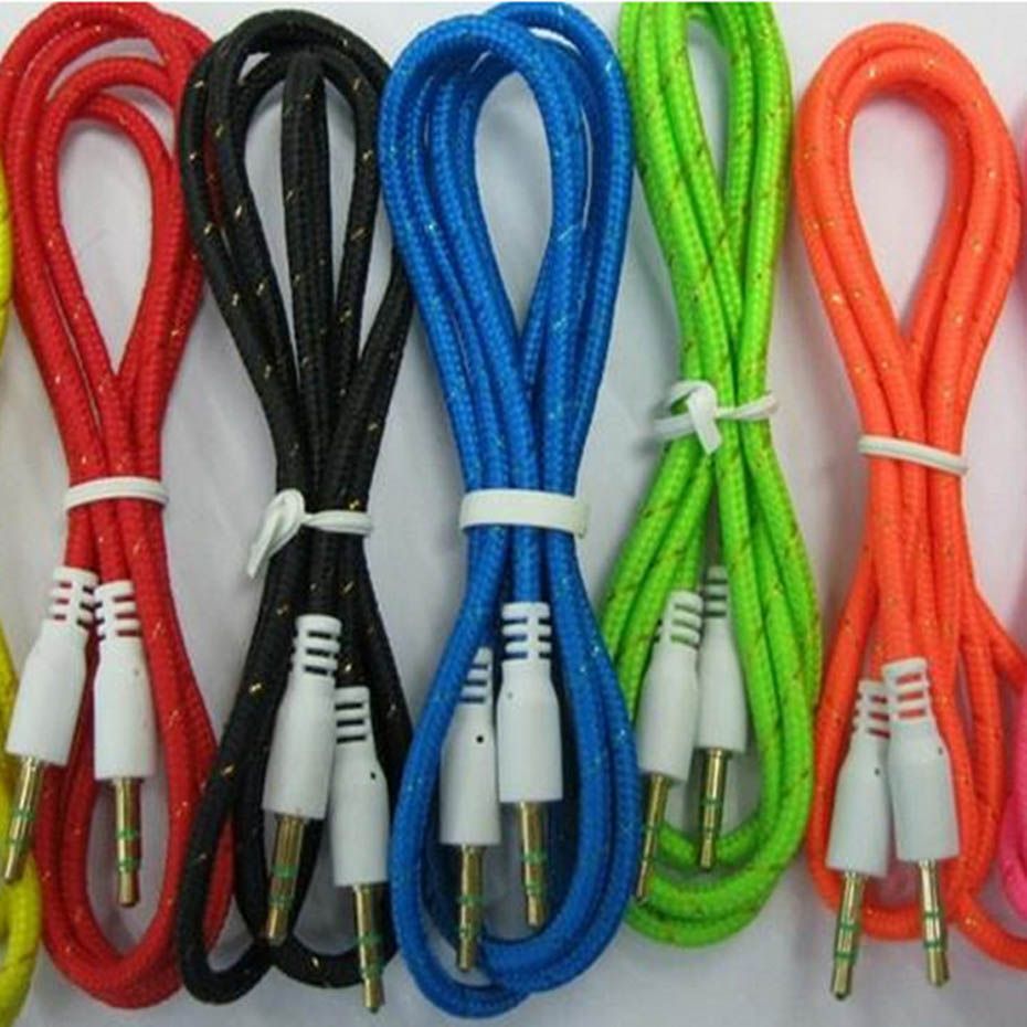 1m 3.5mm Braided Aux Audio Cable Connectors Car Extension Auxiliary