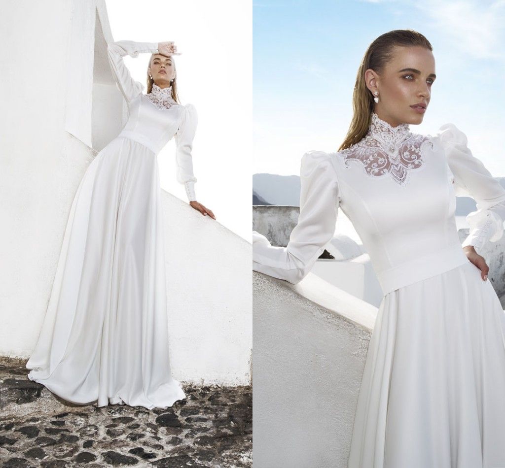 Discount High Neck Applique Wedding Dresses Cheap White Dress A Line