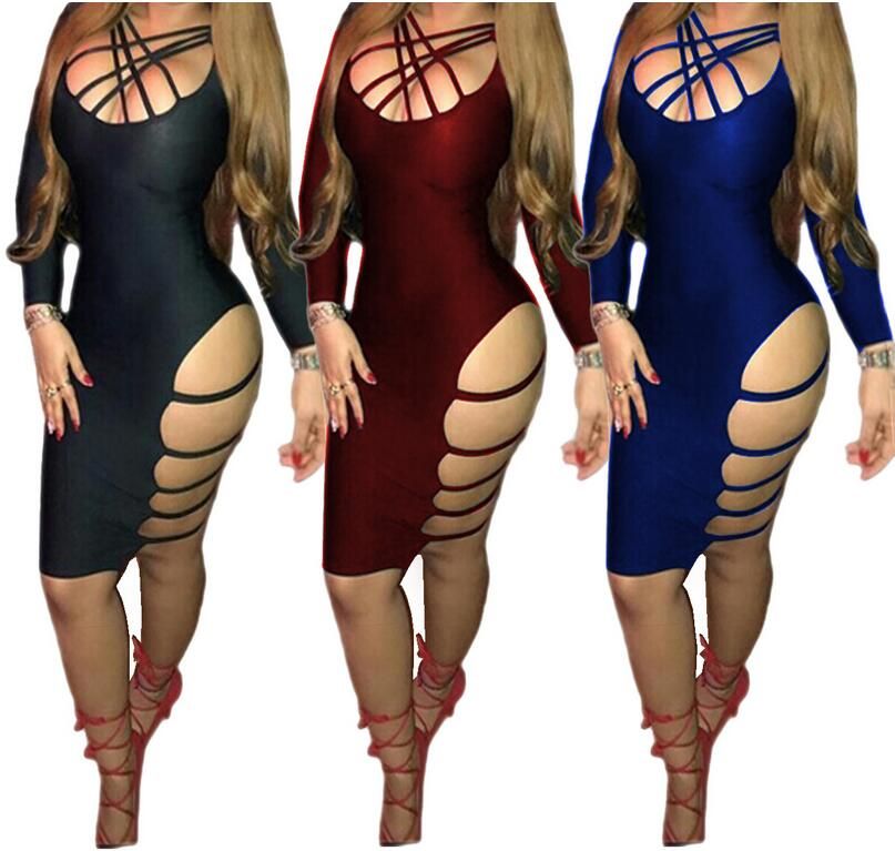 2017 New Women Casual Dress Fashion Tight Fitting Deep V Bandage Bodycon Party Dresses Long 