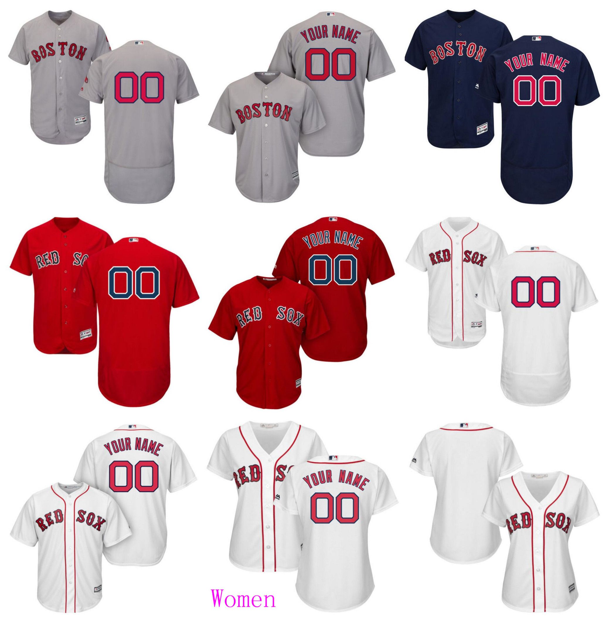 2018 Custom Boston Red Sox Jersey Men Women Gray White Red Navy