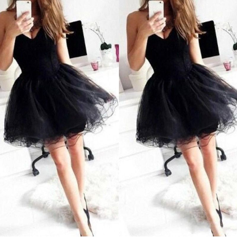 2017 New Short Black Party Dresses Sweetheart A Line Backless Mini