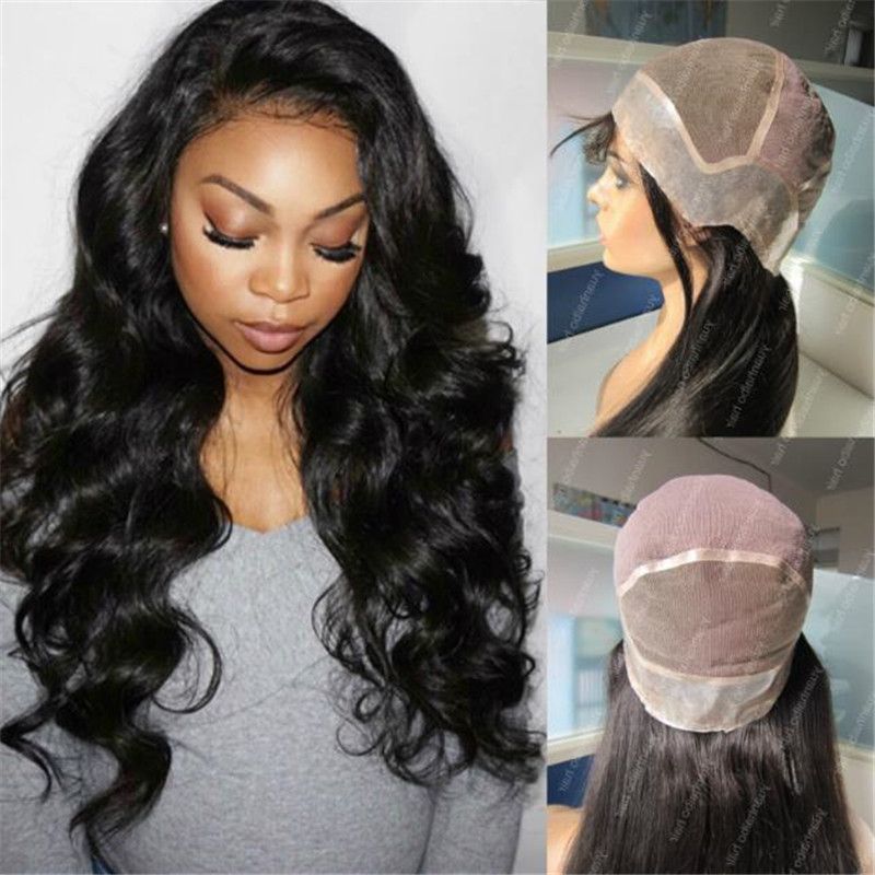 Popular Pu Around Wig 1b Loose Wave 100 Human Hair Malaysian Thin Skin