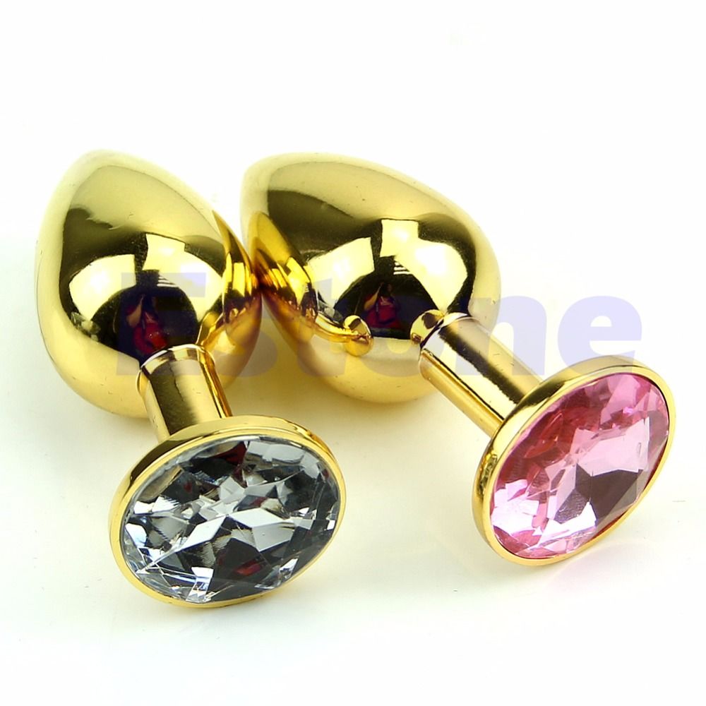 Gold Alloy Chome Metal Plated Jeweled Butt Toy Plug Anal Insert Sexy