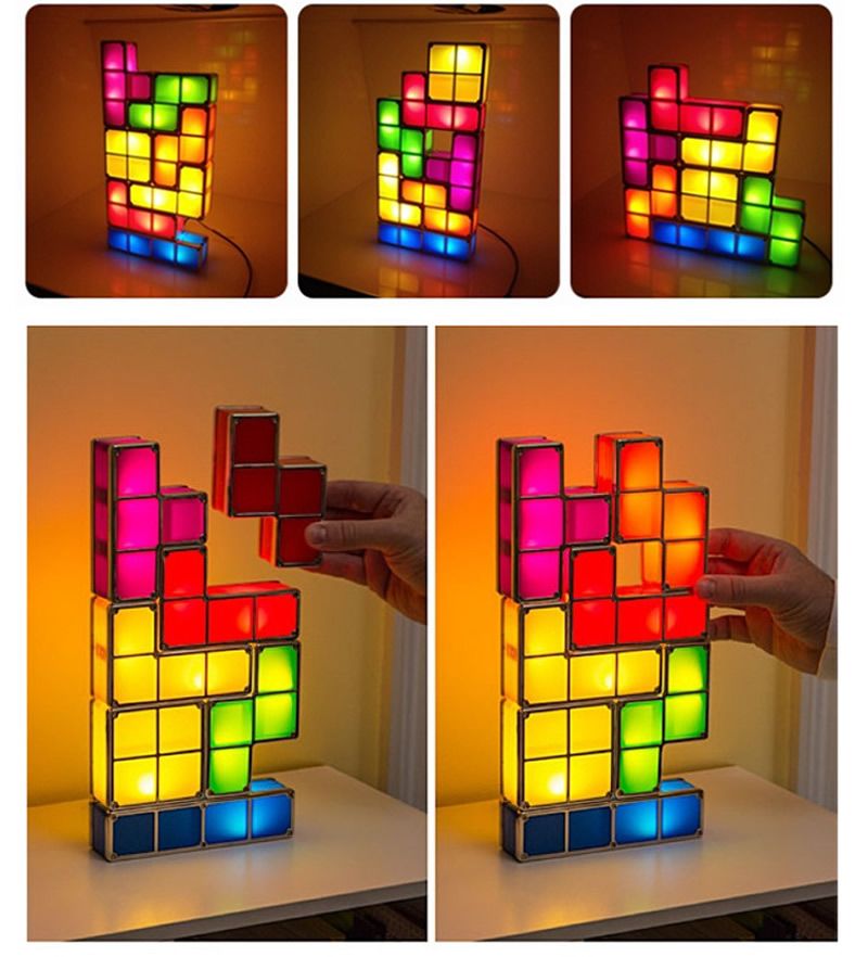 Led Glow Tetris Puzzle Desk Table Lamp DIY Colorful Building Blocks