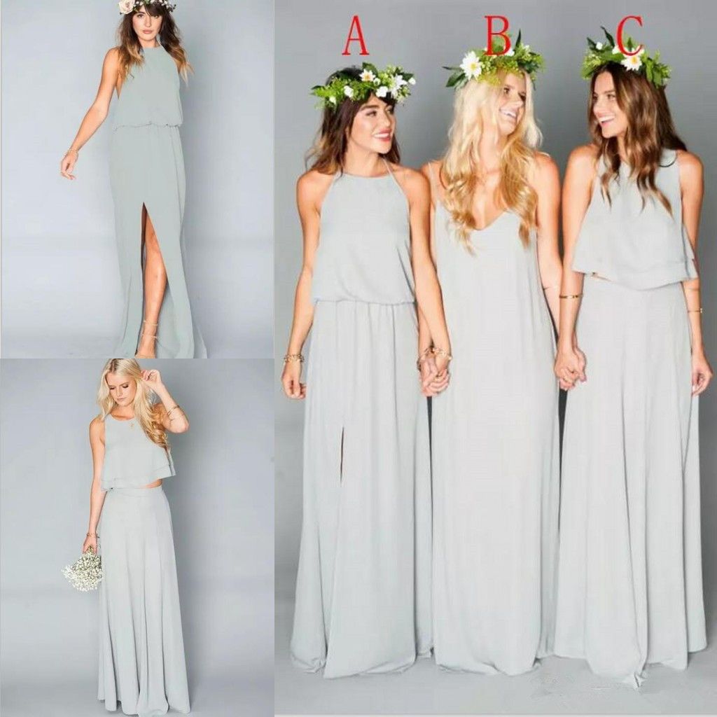 2016 New Beach Chiffon Long Bridesmaid Dresses Ruffles Bohemian Floor