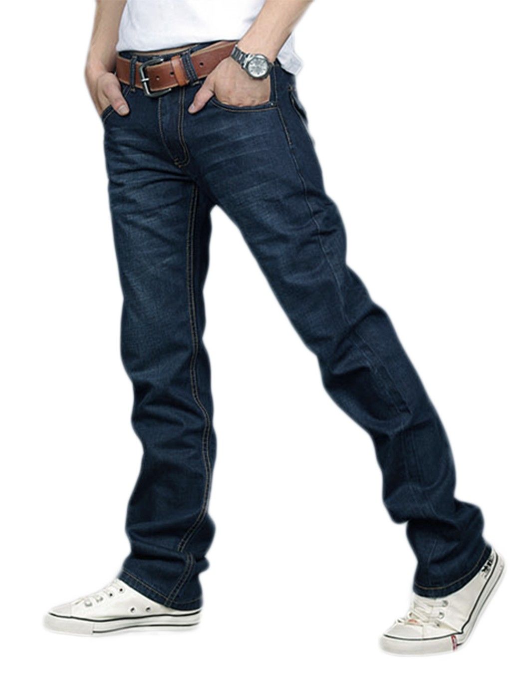 Best Wholesale Korea Men'S Jeans Slim Fit Classic Denim Jeans Trousers Straight Leg Blue Size 30