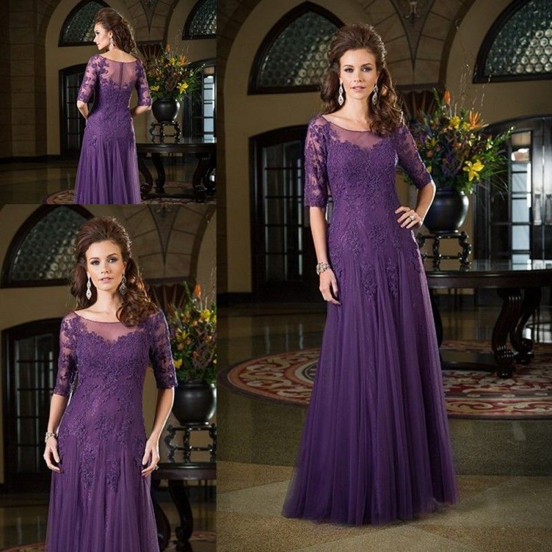 Junoesque A Line Mother Of The Bride Dresses Half Sleeves Sheer Scoop Wedding Guest Dress Custom