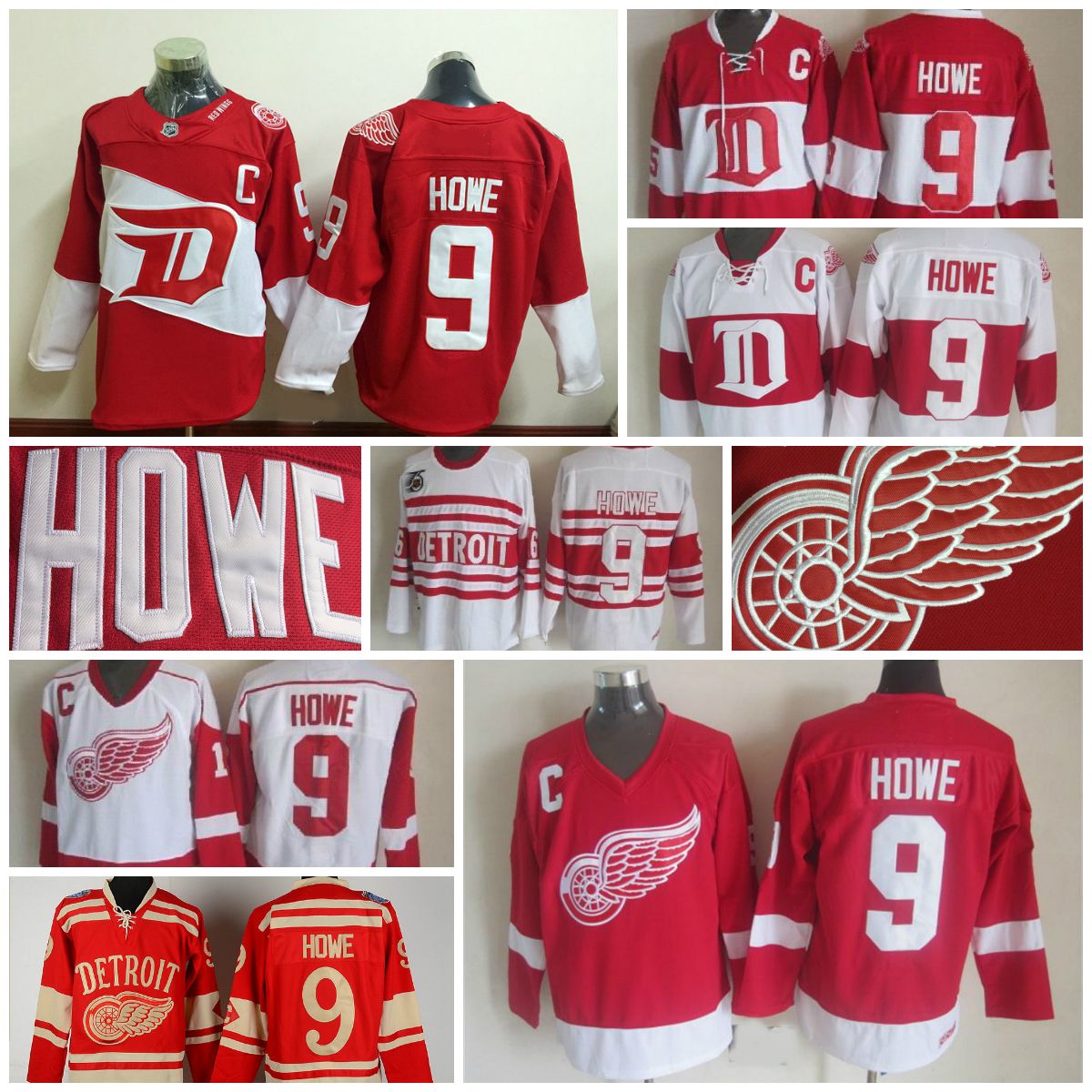 2017 Throwback Detroit Red Wings Jerseys 9 Gordie Howe Jerseys Home