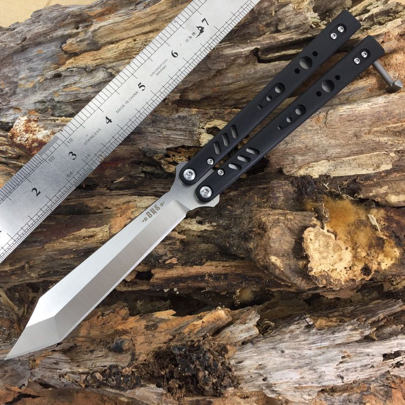 Brs Premium Balisong Butterfly Knife Black G 10 Grey Titanium Liner