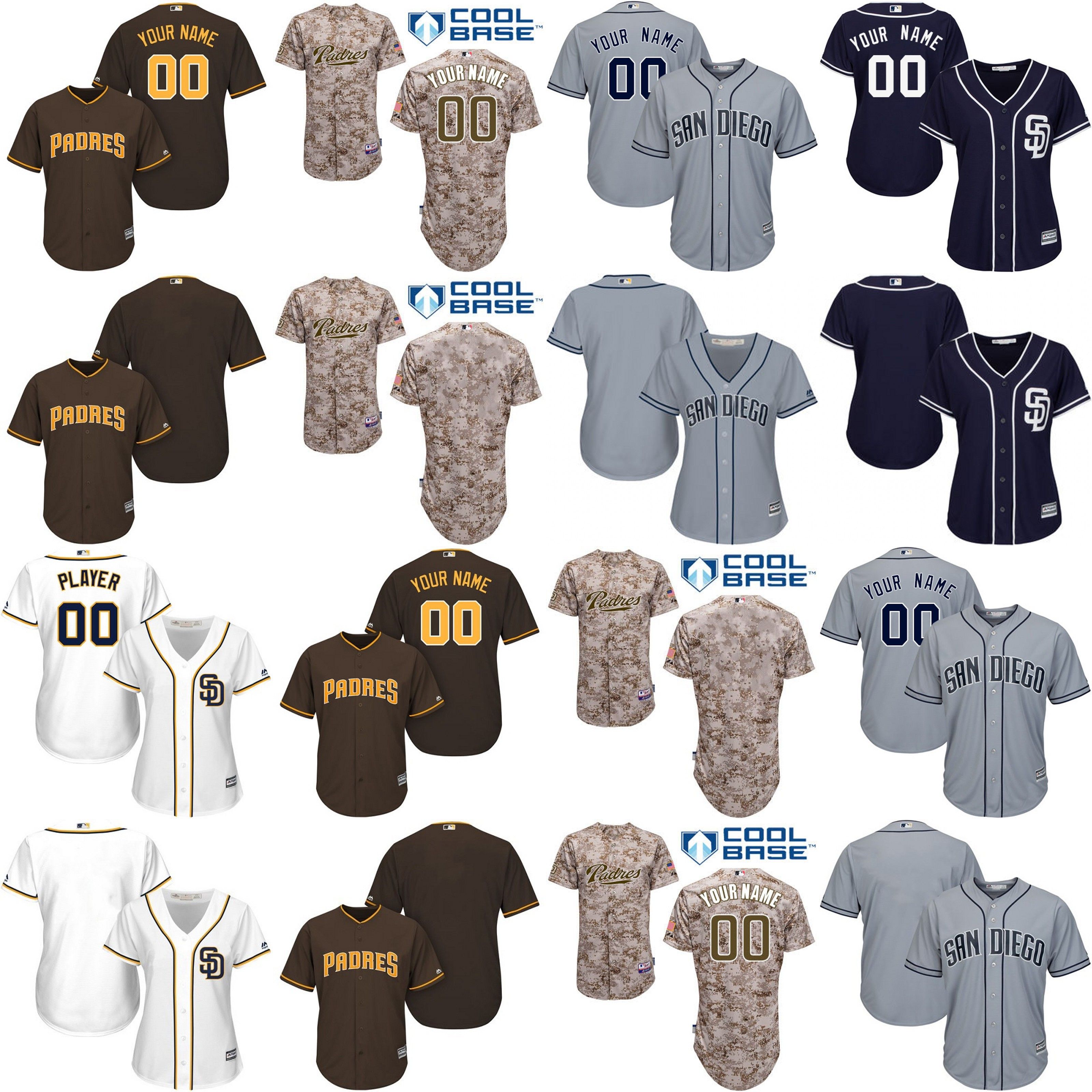 2017 San Diego Padres Women'S/Youth Custom Name Number Brown Grey Navy