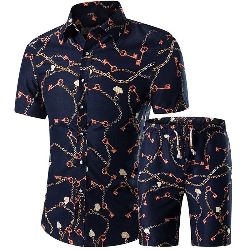 2017 Wholesale New 2017 Mens Two Piece Sets Shirt+Shorts Man Printing