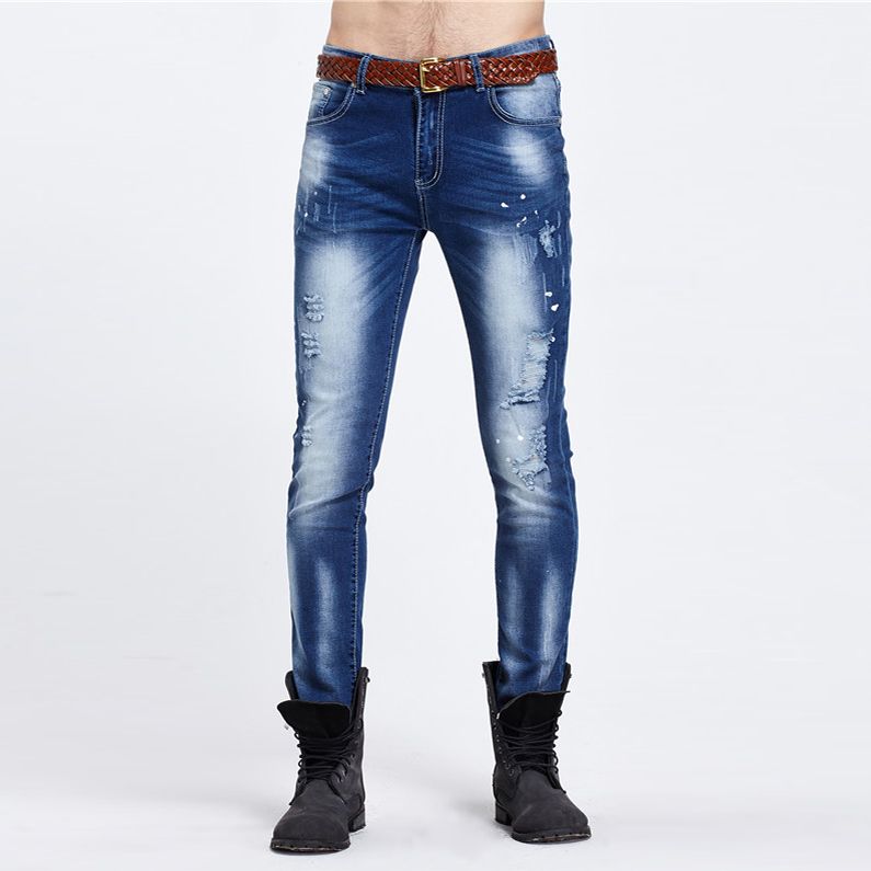 2017 2017 Hot Trendy Cut Hole Ragged Beggar Pants Men'S Ripped Skinny