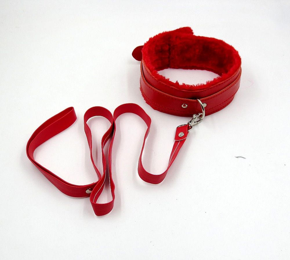 Sexy Red Plush Pu Leather Sex Bondage Collar Erotic Sextoys For Adults