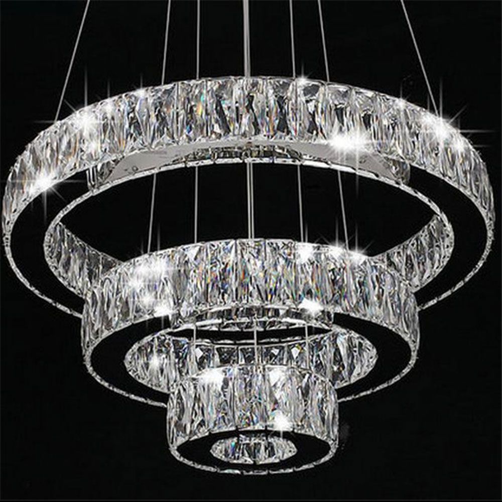 Ac100 240v Modern Led Chandeliers Long Crystals Diamond Ring Led Lamp