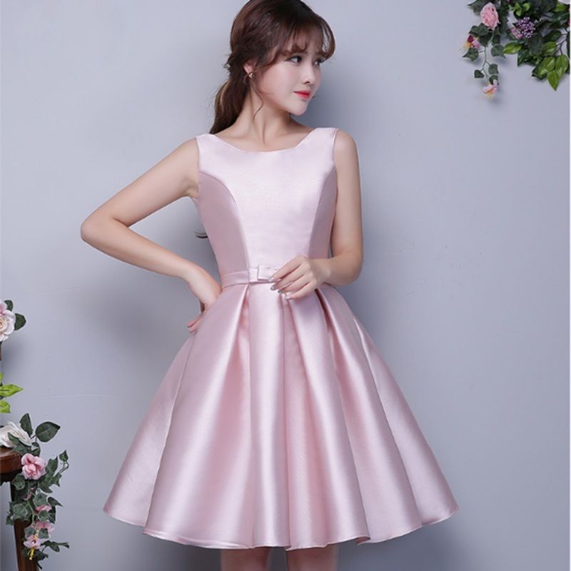 2017 Sweet Pink A Line Junior Bridesmaid Dresses Jewel Sleeveless Lace