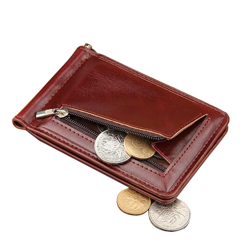 High Quality Leather Men Wallet Money Clips Stainless Steel Clamp Holder Cash Money Clip Small ...