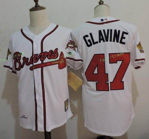 2017 Atlanta Braves 47 Tom Glavine Home Away Baseball Jersey White Red Cream Black Throwback