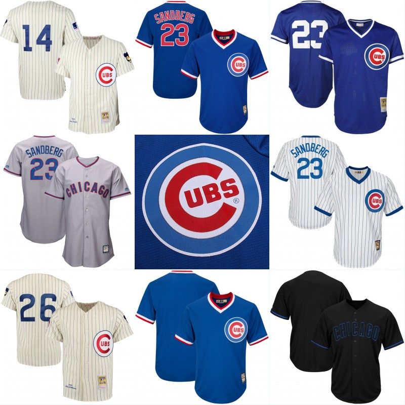 Men's Chicago Cubs Throwback Jersey 14 Ernie Banks 23 Ryne Sandberg 26