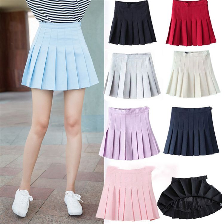 2017 Wholesale Fashion Girl High Waist Pleated Skirts Was Thin Skirt